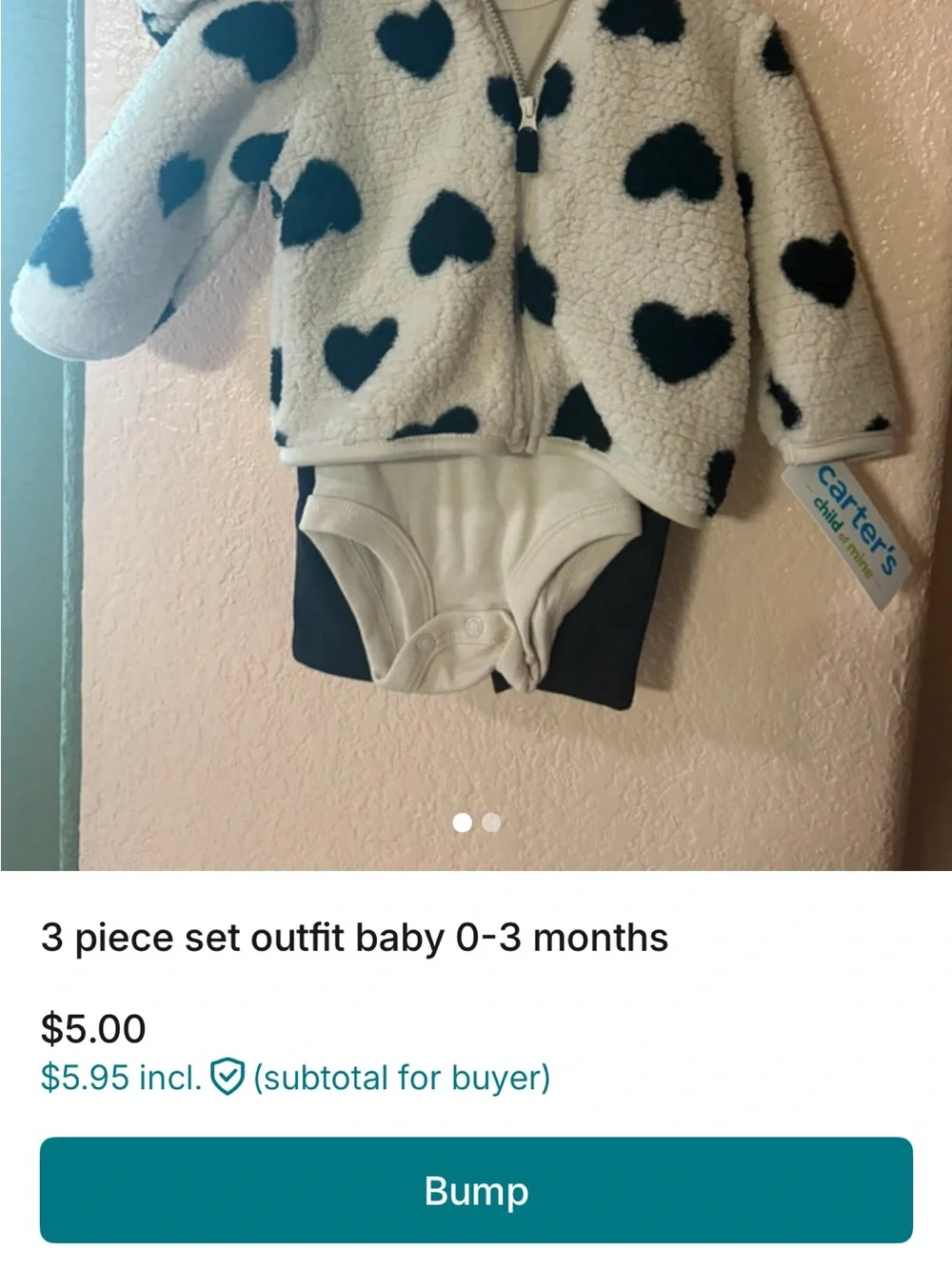 Carter's Cream Sherpa Hoodie with Black Heart Pattern - Kids